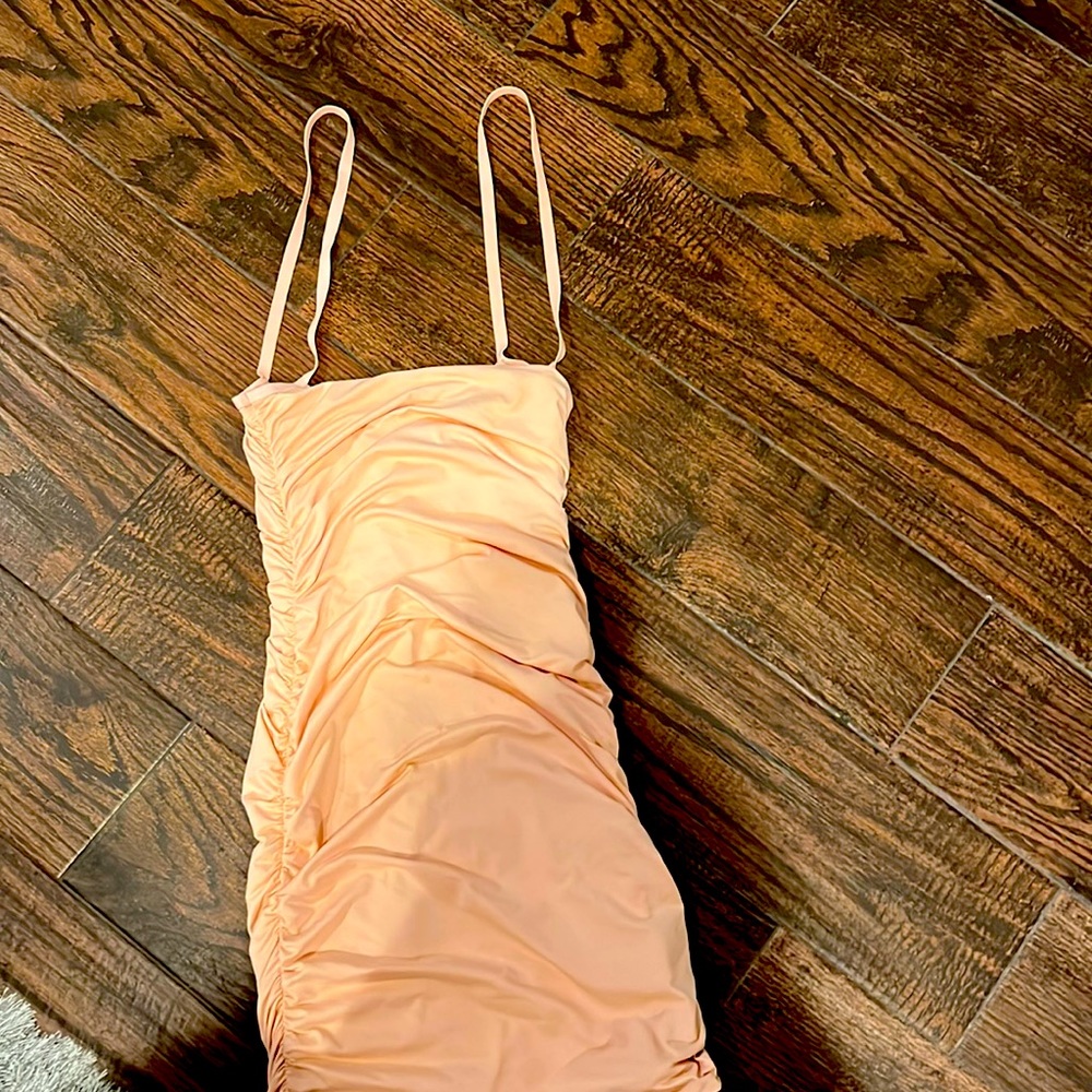 Baby boo pink ruched bodycon mini dress